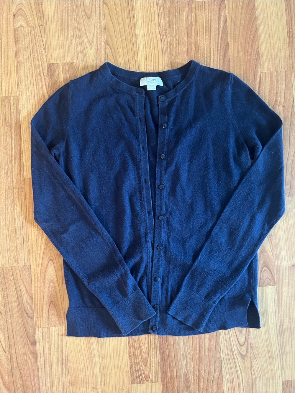 LOFT Women's Navy Button-Front Cotton Cardigan Sweater